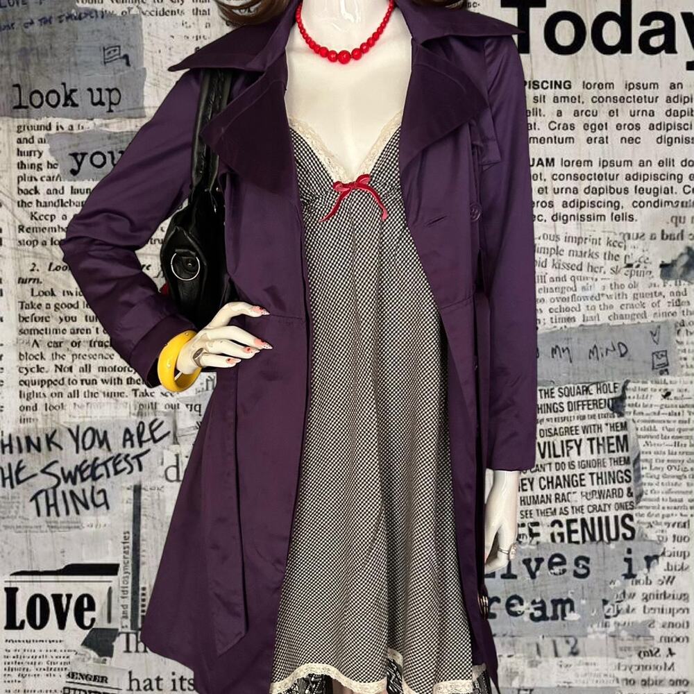 Vintage y2k bebe purple satin trench coat in a size XS, office siren city girl